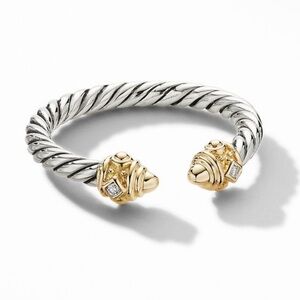 David Yurman 14kt Gold and Silver Twisted Ring with Diamonds